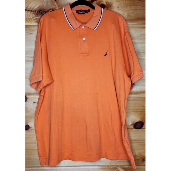 NAUTICA MENS POLO SHIRT TOP TEE size Large ORANGE 100% COTTON - Picture 1 of 16